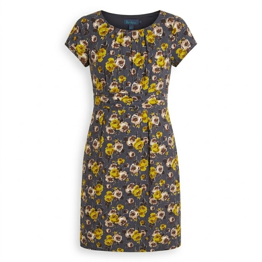 Boden Gray Midi Dress with Yellow & Cream Floral Print